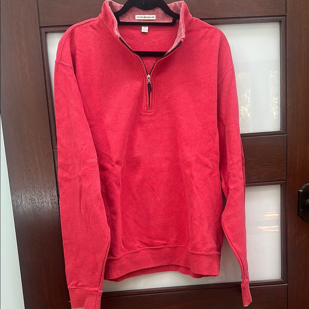 Peter Millar Heather Red 100% Cotton Zip Up Sweater